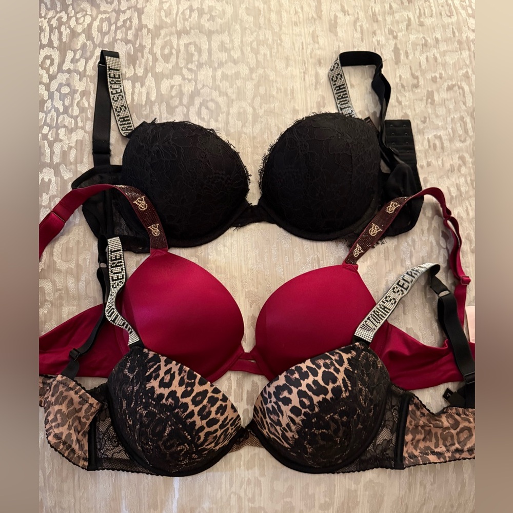 Victoria's Secret  push up bras Black, Red, and Leopard Print